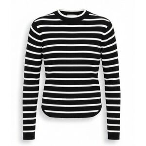 Madden Girl Juniors Crewneck Sweater Size M Black Striped Long Sleeve Pullover